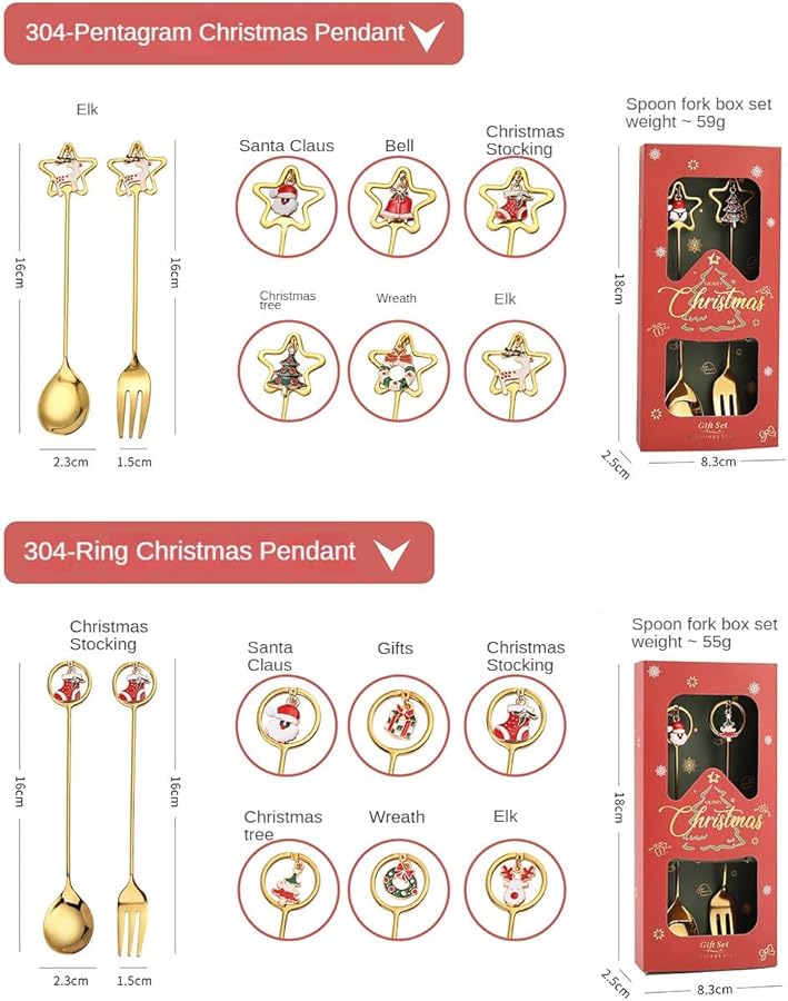 Stainless Steel Christmas Tree Santa Snowman Cake Dessert Forks Spoons Set 2 Pcs 304 L - Image 4